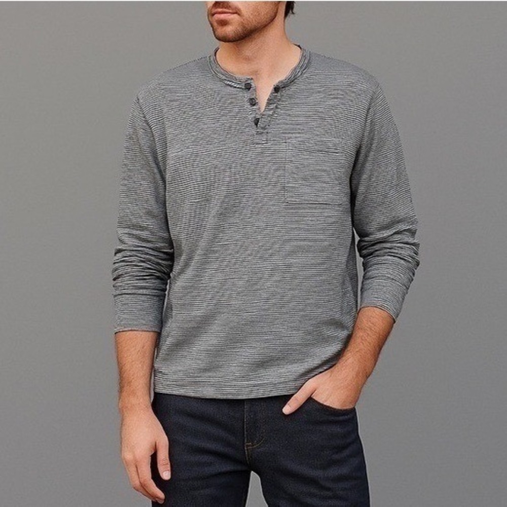Gap Blue/Gray/White Dual Weave Striped Long Sleeve Shirt Top